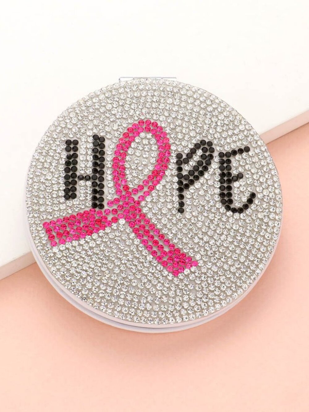 Studded Pink Ribbon HOPE Compact Mirror